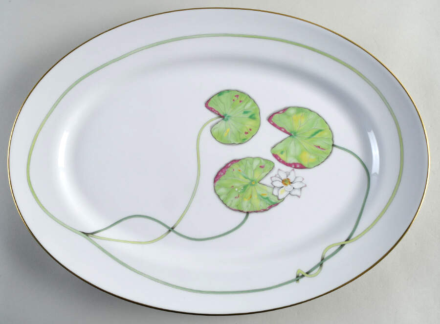 Nil (Gold Trim) 16" Oval Serving Platter by Hermes-1