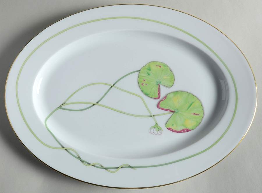 Nil (Gold Trim) 14" Oval Serving Platter by Hermes-1