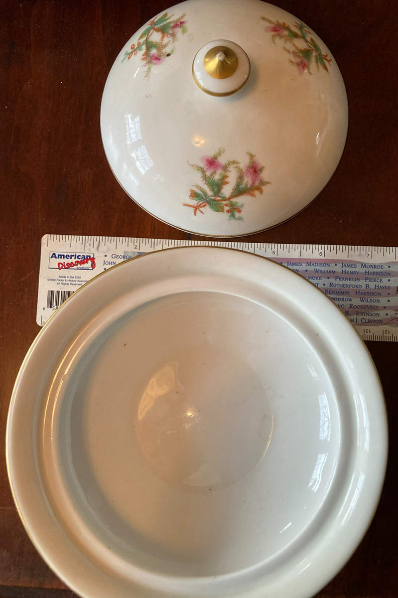 Moss Rose (Thin Gold Trim) Small Round Covered Vegetable by Haviland-1