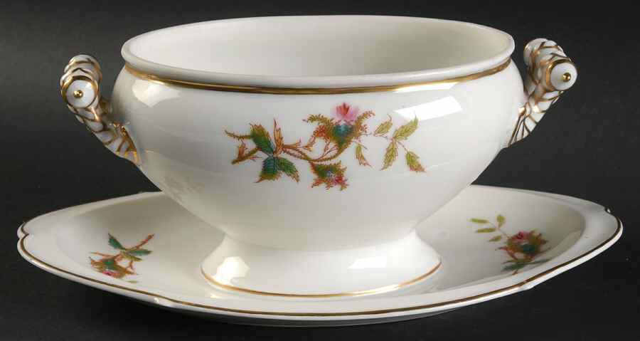 Moss Rose (Thin Gold Trim) Gravy Boat w/Attached Underplate No Lid by Haviland-1