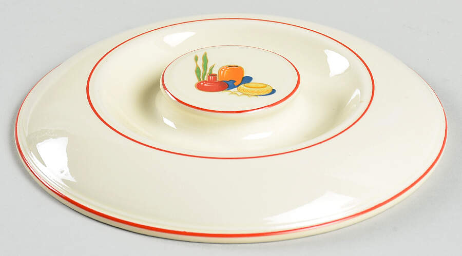 Mexicana (Kitchen Kraft, Red Band) Lid for 1.25 Qt Round Casserole by Homer Laughlin -1