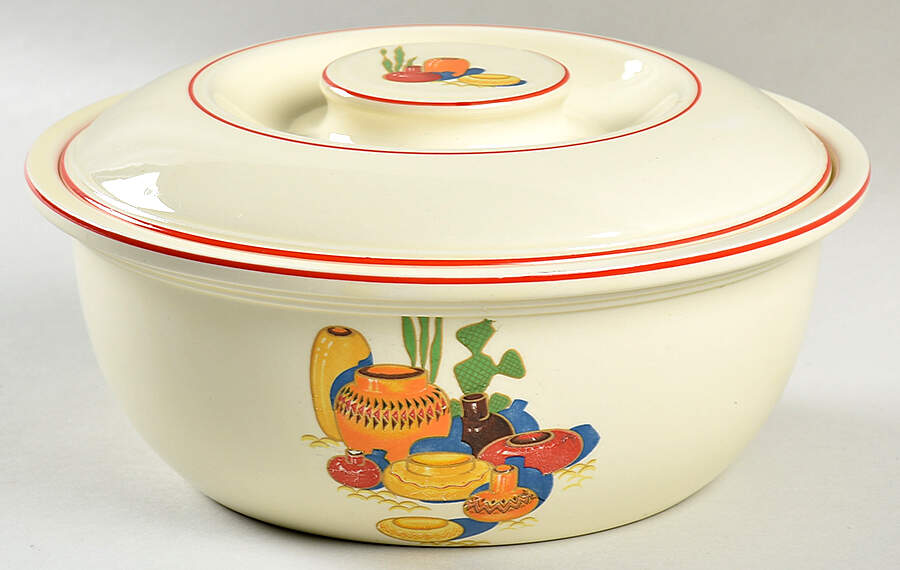 Mexicana (Kitchen Kraft, Red Band) 1.25 Qt Round Covered Casserole by Homer Laughlin -1