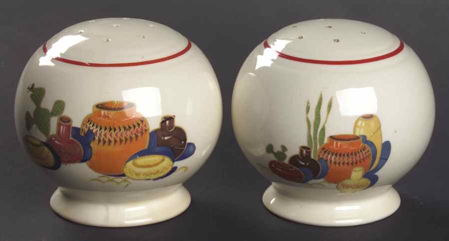 Mexicana (Kitchen Kraft, Red Band) Salt & Pepper Set by Homer Laughlin -1