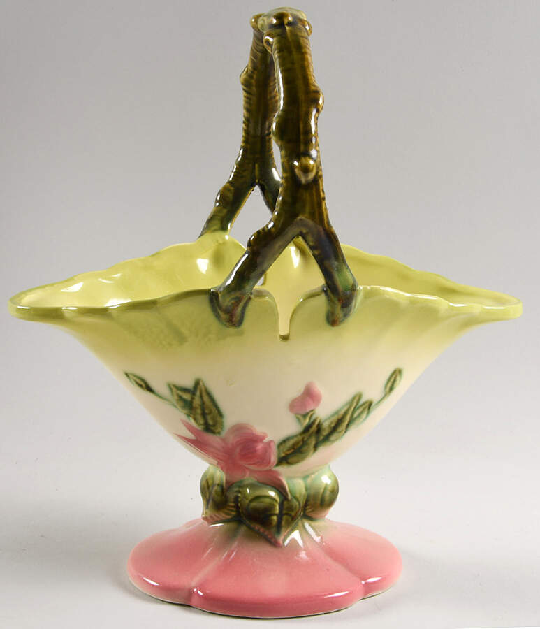 Woodland Chartreuse Pink (Glossy) 10" Handled Basket by Hull-1