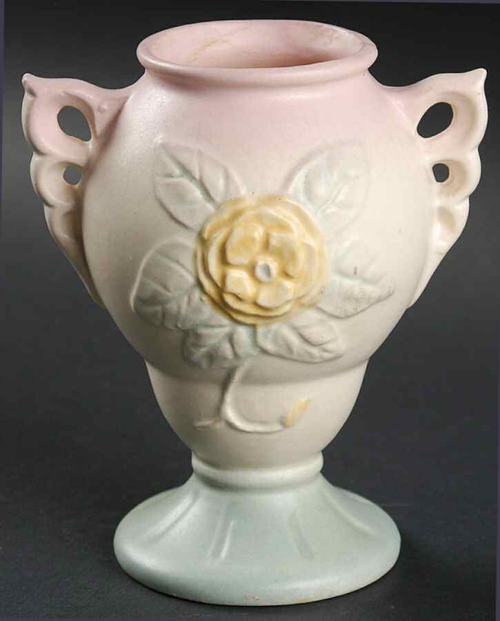 Camellia Open Rose 4" Handled Vase by Hull-1