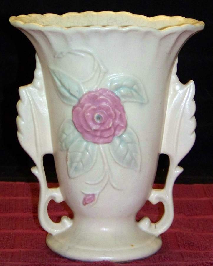 Camellia Open Rose 6" Handled Vase by Hull-1
