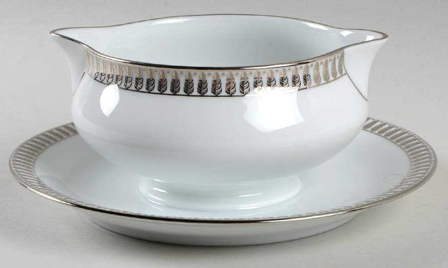 Plumes Platinum Gravy Boat with Attached Underplate by Haviland-1