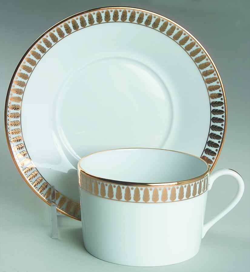 Plumes or (Gold) Flat Cup & Saucer Set by Haviland-1