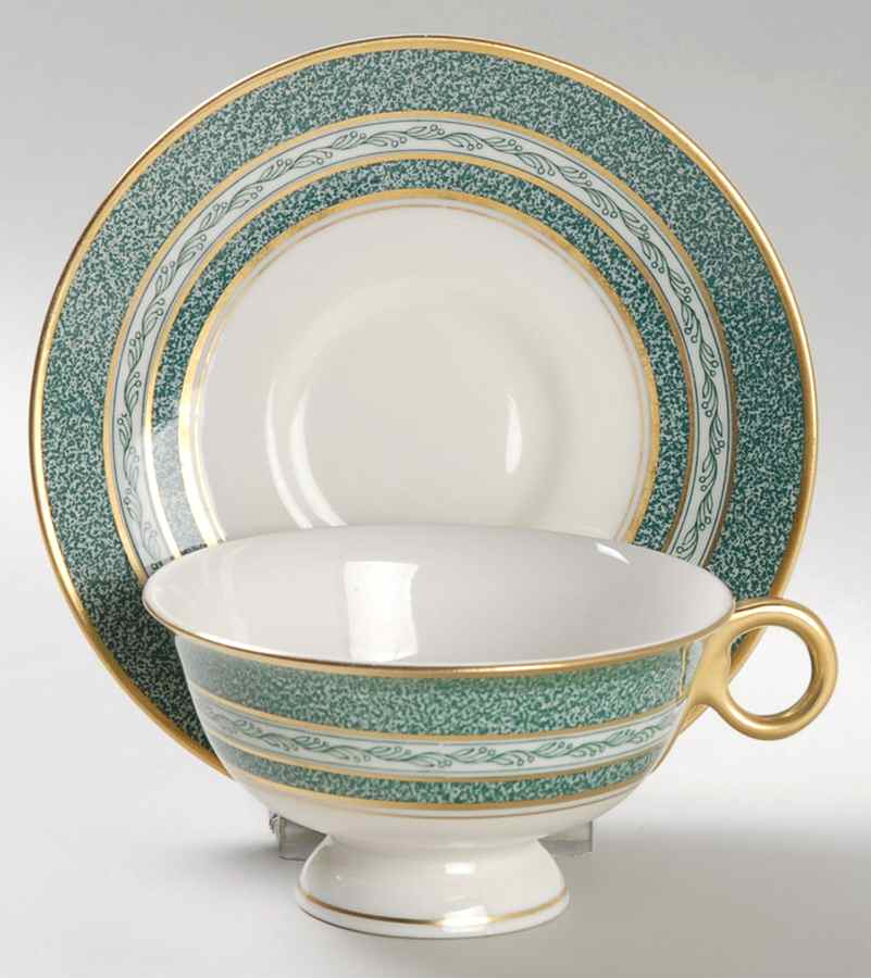 Mosaic Green Footed Cup & Saucer Set by Haviland-1