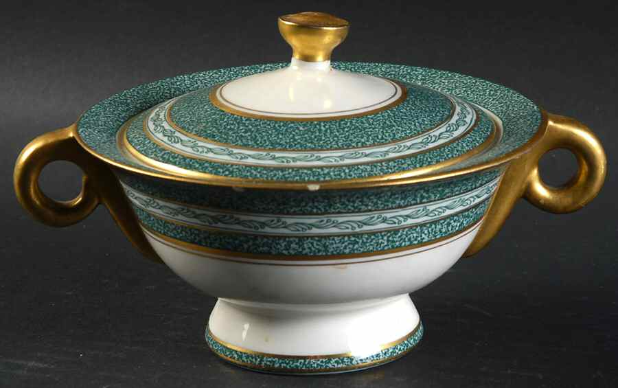 Mosaic Green Sugar Bowl & Lid by Haviland-1