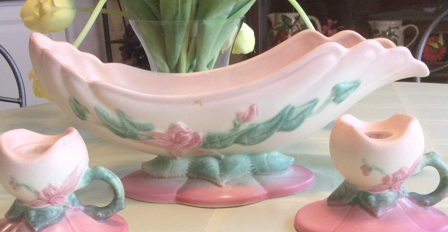 Woodland-Dawn Rose (W Series) Centerpiece/Console Bowl by Hull-1