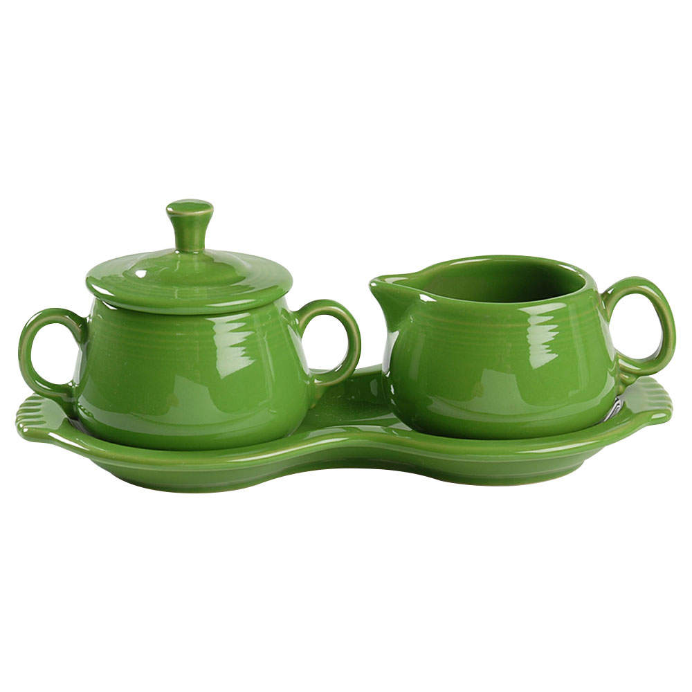 Fiesta Shamrock Green (Intro 2003) Creamer & Sugar with Lid & Tray Set by Homer Laughlin -1