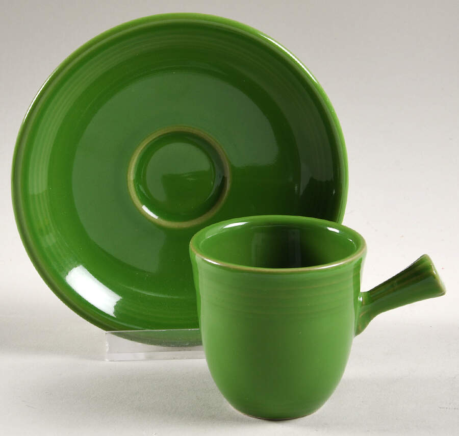 Fiesta Shamrock Green (Intro 2003) Stick Handle Demitasse Cup & Saucer Set by Homer Laughlin -1