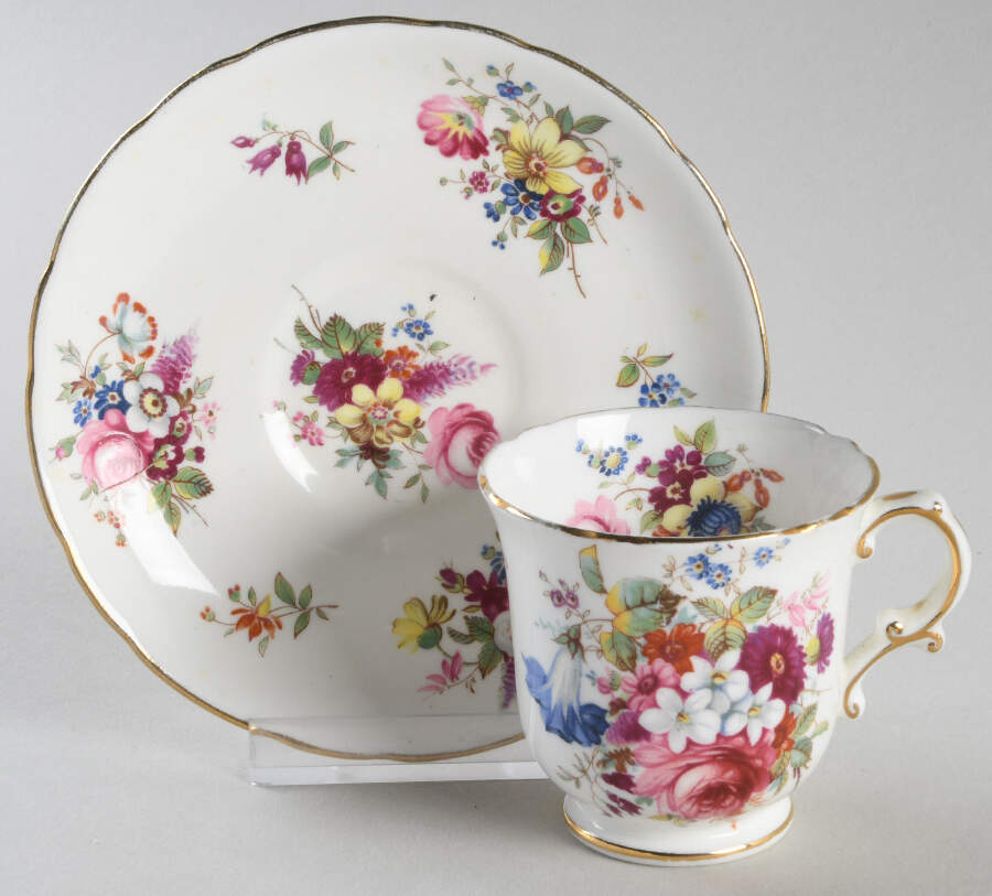 Howard Sprays (Scalloped, Not Embossed) Footed Demitasse Cup & Saucer Set by Hammersley-1