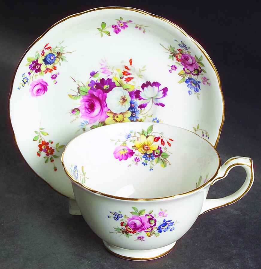 Howard Sprays (Scalloped, Not Embossed) Footed Cup & Saucer Set by Hammersley-1