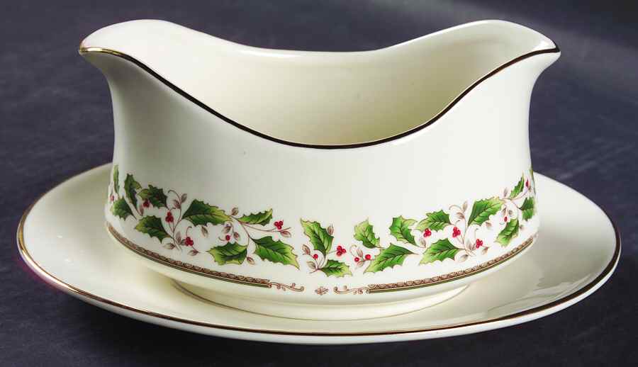 HHD2 (Gold "H" Mark) Gravy Boat & Underplate by Holly Holiday-1