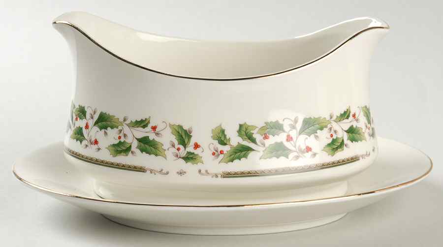 HHD2 (Gold "H" Mark) Gravy Boat with Attached Underplate by Holly Holiday-1