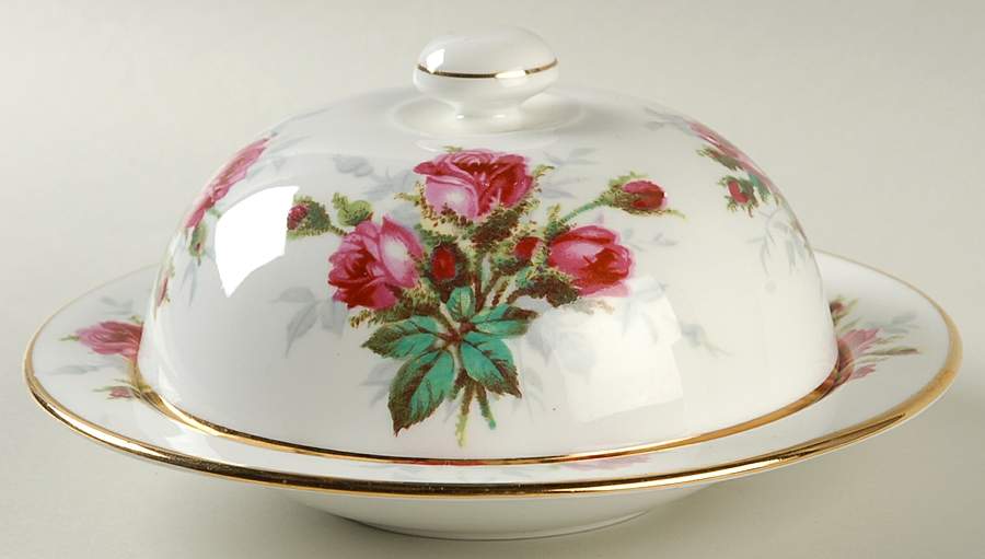 Grandmother's Rose (Smooth) Round Covered Butter by Hammersley-1