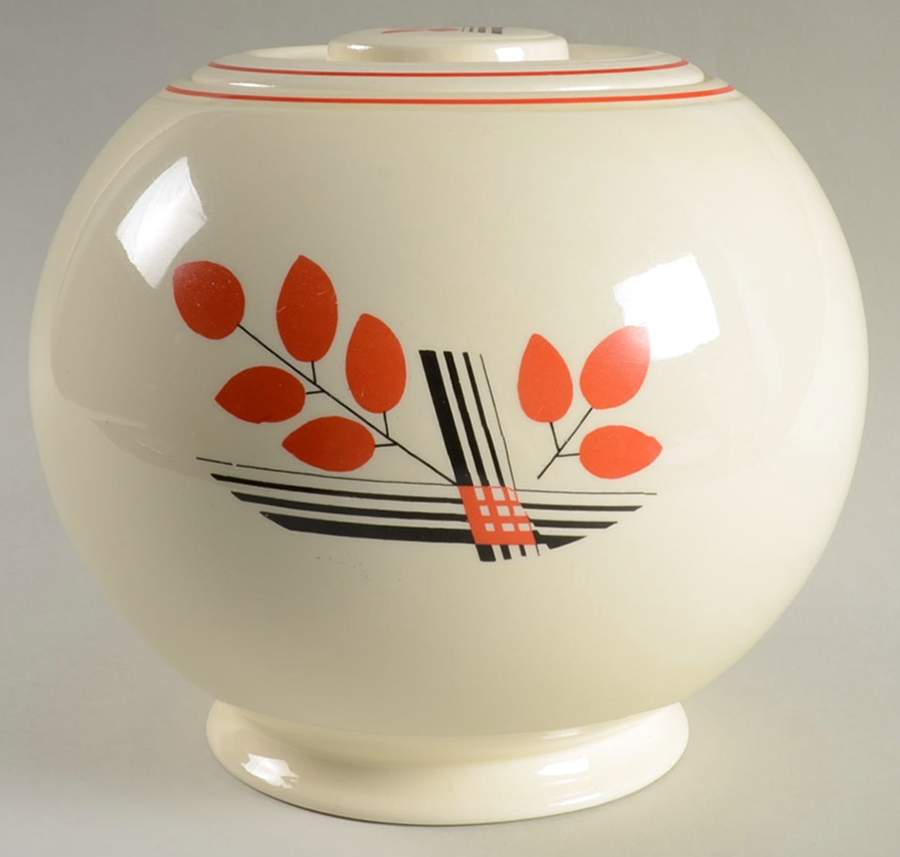 Art Deco Leaves Large Covered Jar & Lid by Homer Laughlin -1
