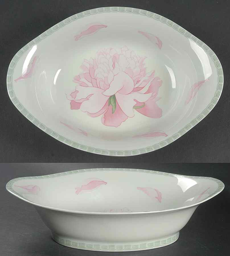 Les Pivoines Green (Celadon) 9" Oval Vegetable Bowl by Hermes-1