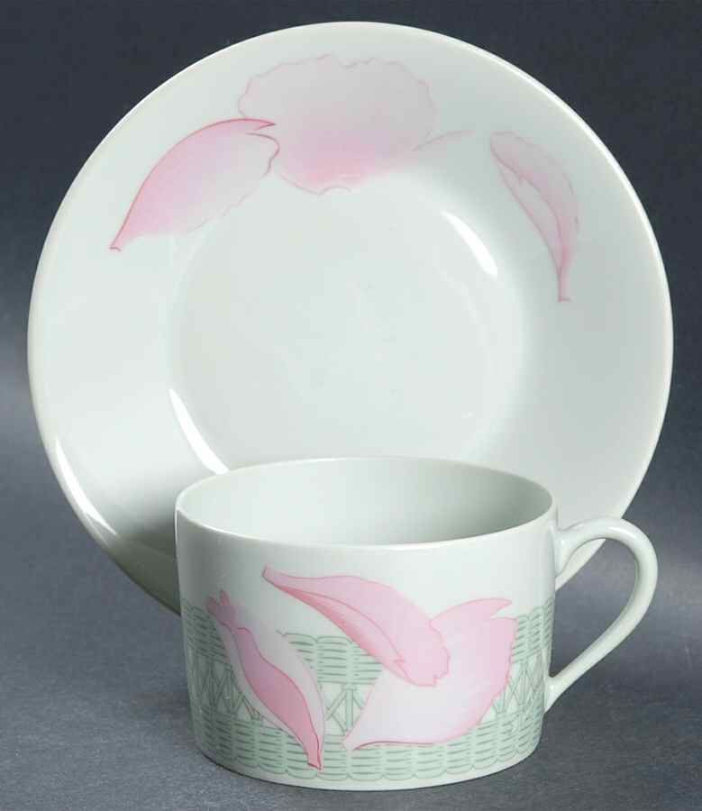 Les Pivoines Green (Celadon) Flat Cup & Saucer Set by Hermes-1
