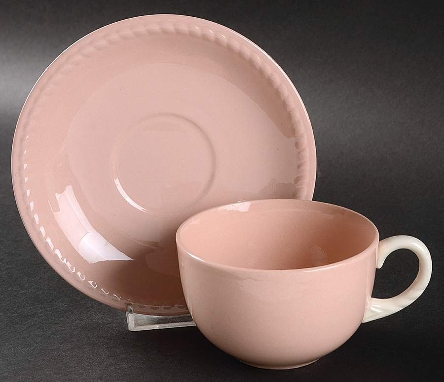 Kraft Pink Flat Cup & Saucer Set by Homer Laughlin -1