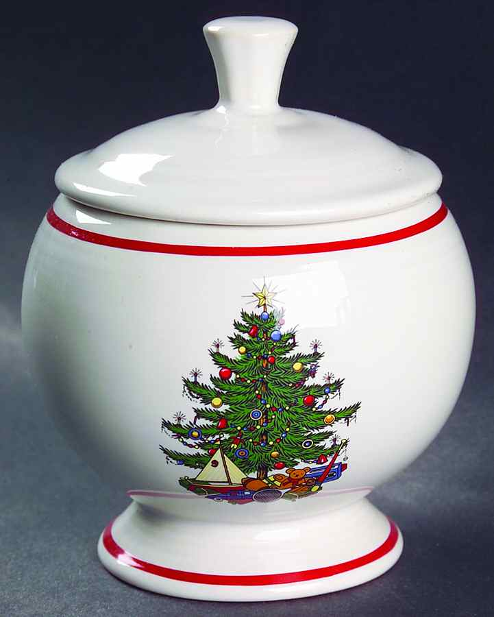 Fiesta American Christmas Tree Individual Sugar Bowl & Lid by Homer Laughlin -1