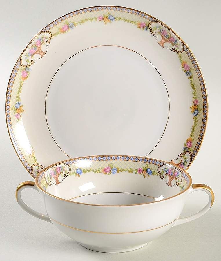 HWC22 Flat Cream Soup Bowl & Saucer Set by HW (Germany, Czech)-1