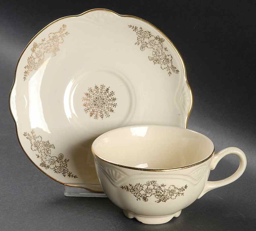 Golden Rose (Marigold Shape) Footed Cup & Saucer Set by Homer Laughlin -1