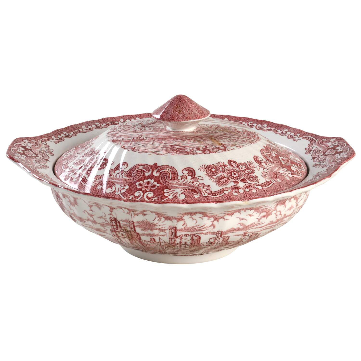 Olde Country Castles Red Round Covered Vegetable by Hostess Tableware-1