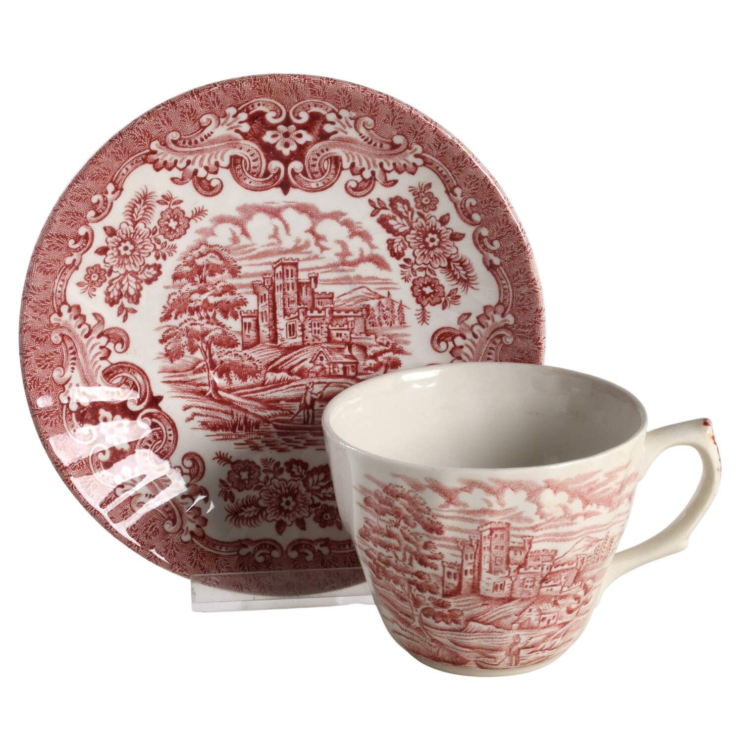 Olde Country Castles Red Flat Cup & Saucer Set by Hostess Tableware-1