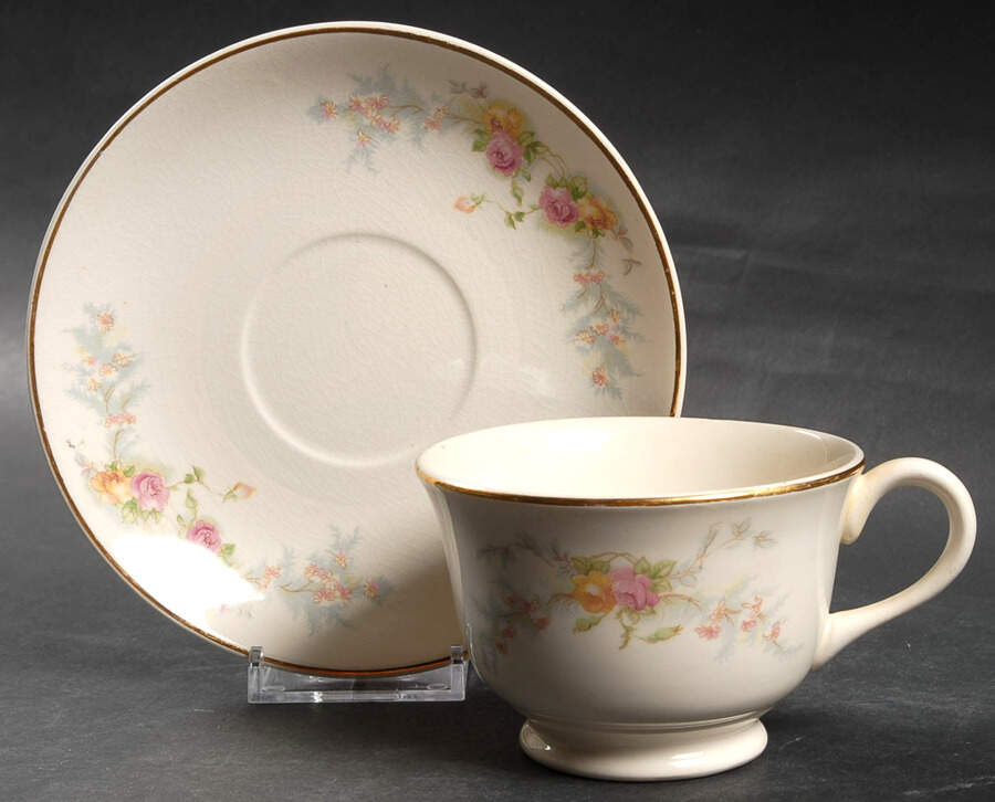 Sweetheart Rose (Virginia) Footed Cup & Saucer Set by Harker-1