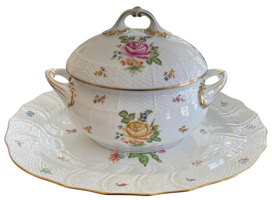 Petit Bouquet de Rose Oval Covered Vegetable by Herend-1