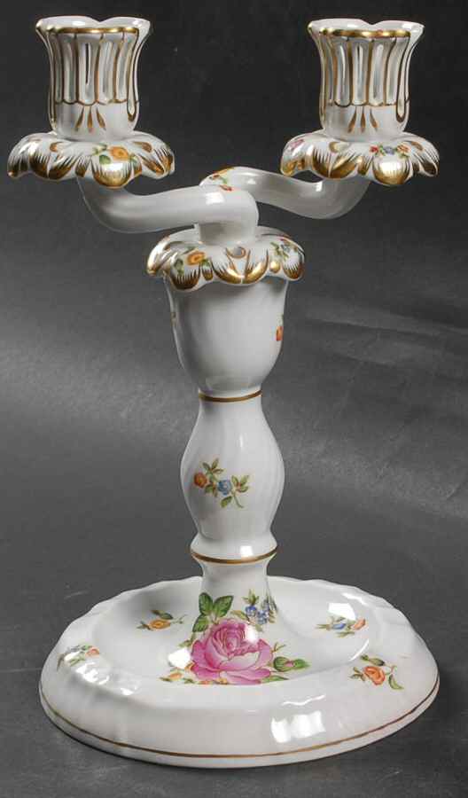 Petit Bouquet de Rose 9" Double Light Candlestick by Herend-1