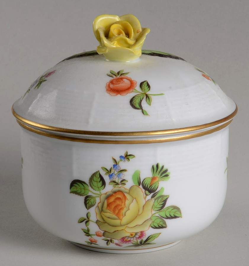 Petit Bouquet de Rose Sugar Bowl & Lid by Herend-1