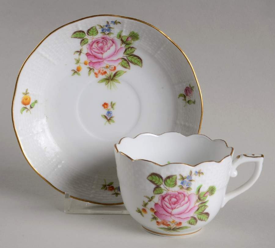Petit Bouquet de Rose Flat Demitasse Cup & Saucer Set by Herend-1