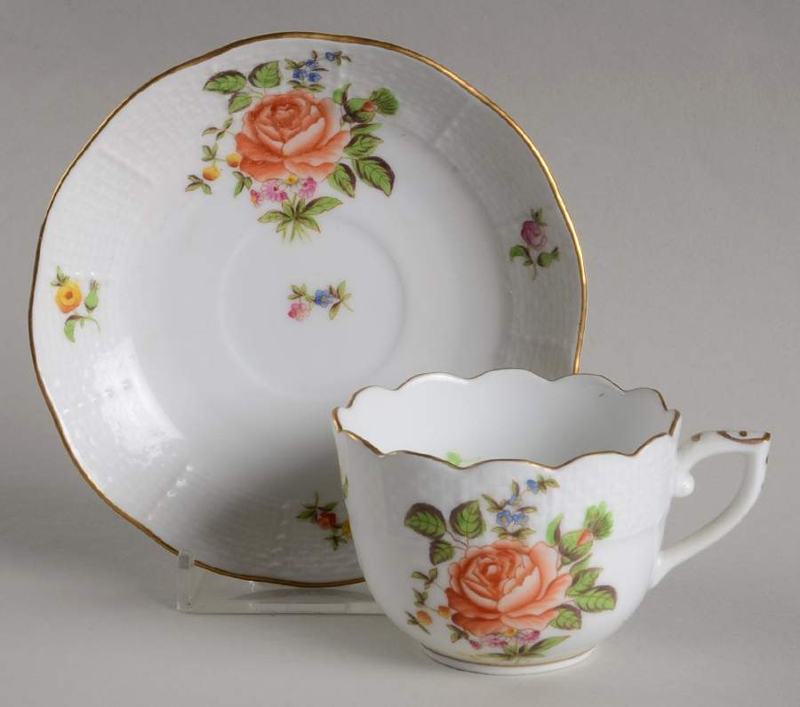 Petit Bouquet de Rose Flat Demitasse Cup & Saucer Set by Herend-1
