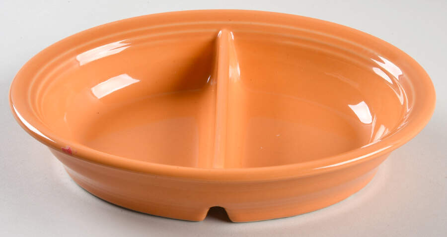 Fiesta Tangerine (Intro 2003) 10" Oval Divided Vegetable Bowl by Homer Laughlin -1