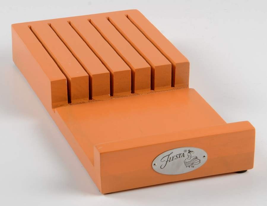 Fiesta Tangerine (Intro 2003) Small Wood Knife Tray (Holds 6 Steak Knifes) by Homer Laughlin -1