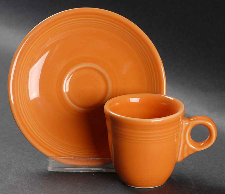 Fiesta Tangerine (Intro 2003) Flat Demitasse Cup & Saucer Set by Homer Laughlin -1