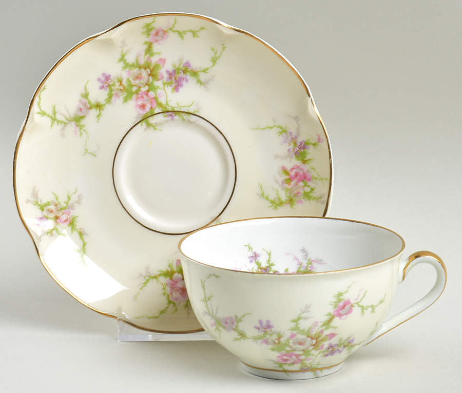 Rosalinde (France, Lutece Shape) Flat Cup & Saucer Set by Haviland-1