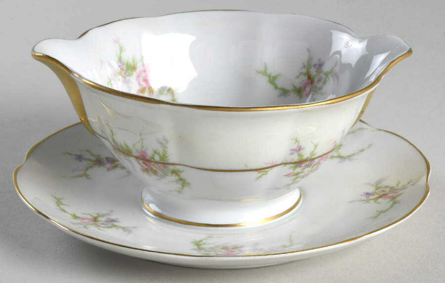Rosalinde (France, Lutece Shape) Gravy Boat with Attached Underplate by Haviland-1