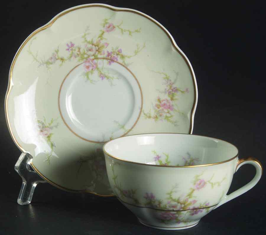 Rosalinde (France, Lutece Shape) Flat Cup & Saucer Set by Haviland-1