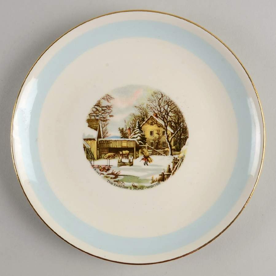 Currier and Ives Blue Band Salad Plate by Homer Laughlin -1
