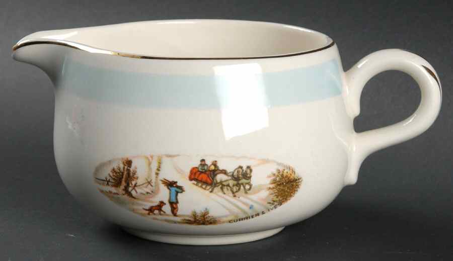 Currier and Ives Blue Band Creamer by Homer Laughlin -1