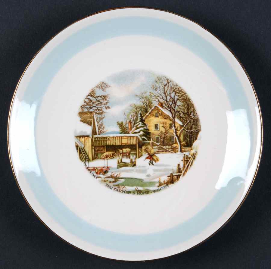 Currier and Ives Blue Band Bread & Butter Plate by Homer Laughlin -1