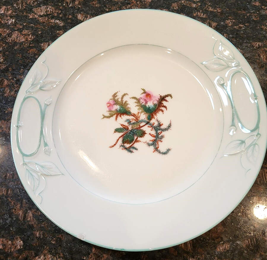 Moss Rose (Green Trim) Cake Plate by Haviland-1