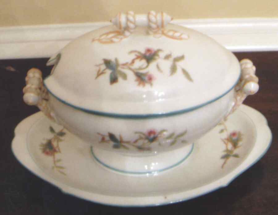 Moss Rose (Green Trim) Tureen & Lid w/Underplate by Haviland-1