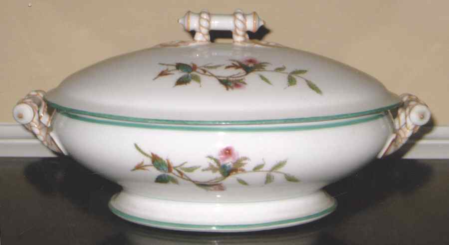 Moss Rose (Green Trim) Oval Covered Vegetable by Haviland-1