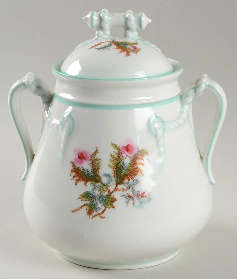 Moss Rose (Green Trim) Sugar Bowl & Lid by Haviland-1